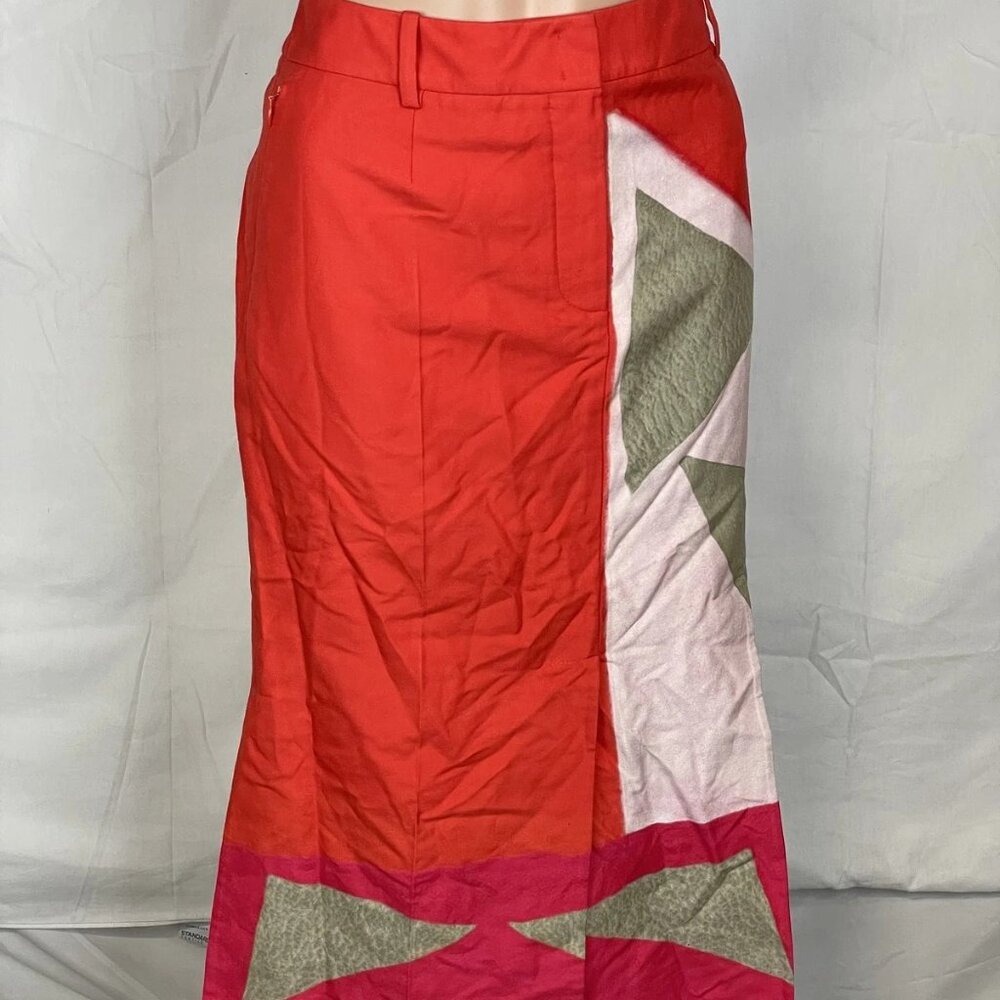 NEW AKRIS Women’s Abstract Midi Skirt – Red/Pink – Size 8